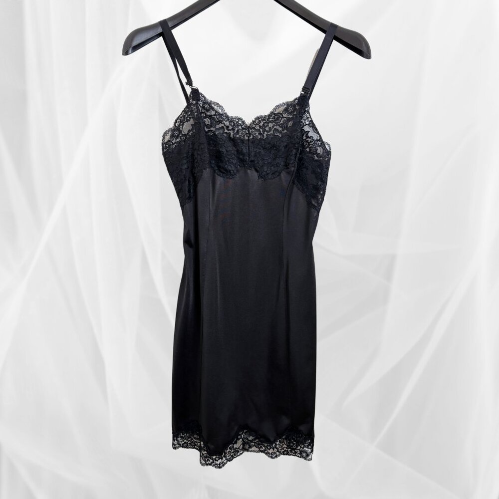 Vintage Lord & Taylor "Wonder Maid" Slip Nightdress – Black Lace, Size 36